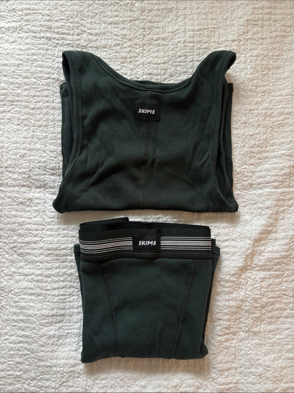 SKIMS Dark Green Ribbed Tank and Boxer Shorts Set